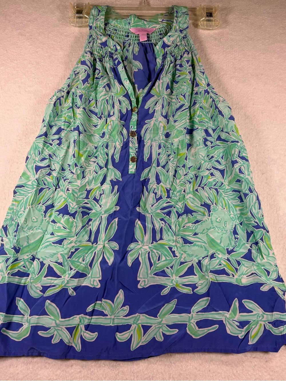 Lilly Pulitzer Tank Top Blouse Bailey Koala Of The Wild SILK Blue Green Size M